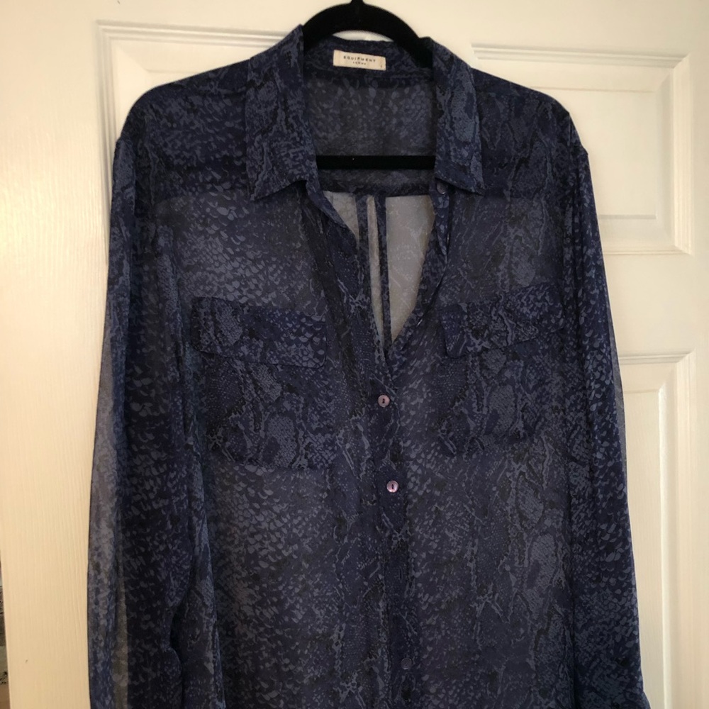 Sheer blue snake print equipment blouse